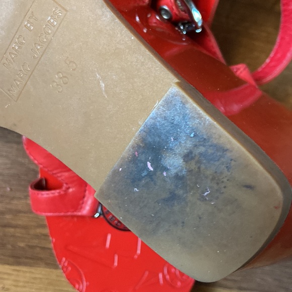 Marc Jacob Cherry Red Heeled Sandals with Turn Tab.(gentle use). - Picture 9 of 10